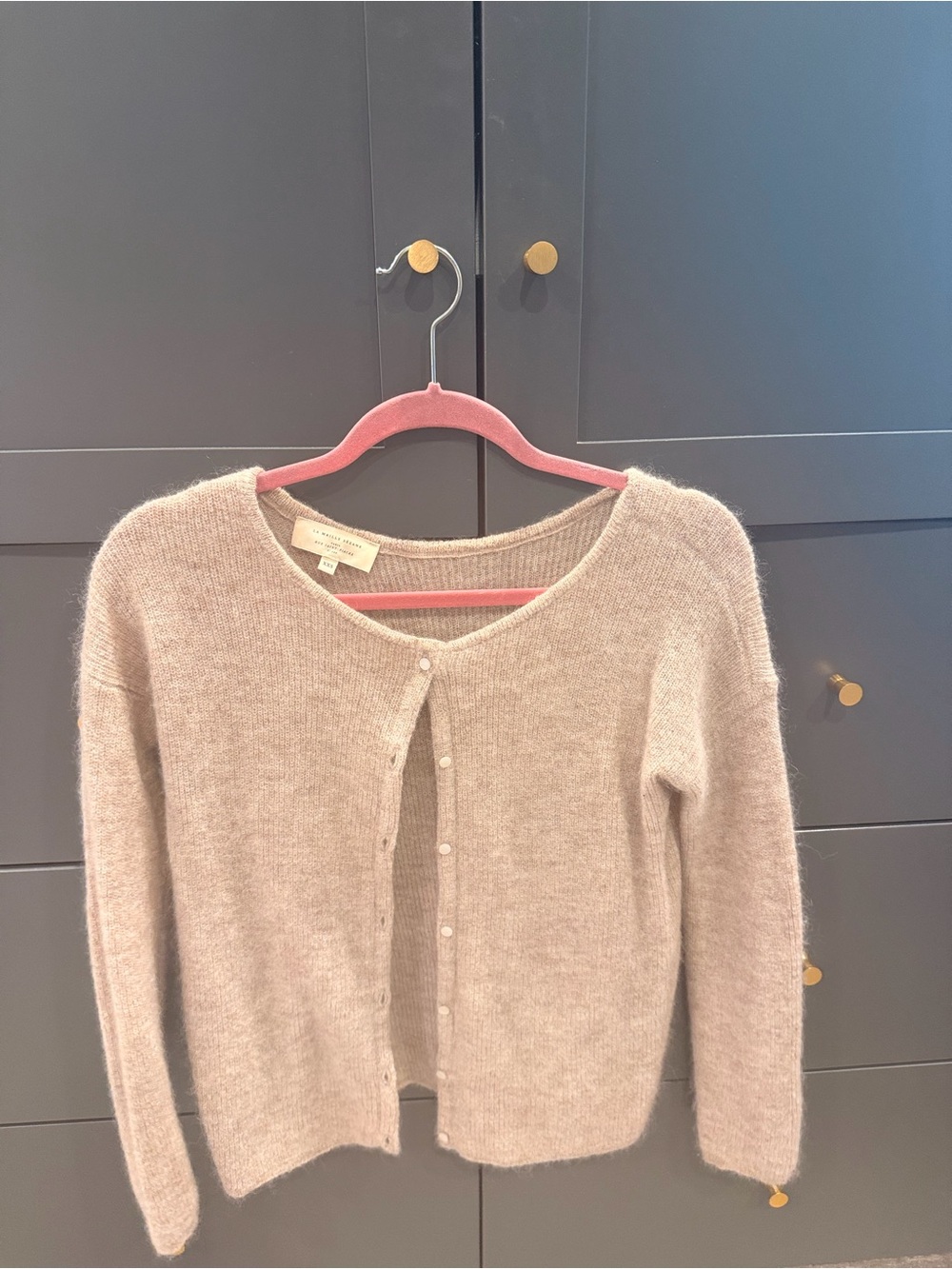 Sezane Light Beige Pearl-Button Knit Cardigan Reversible